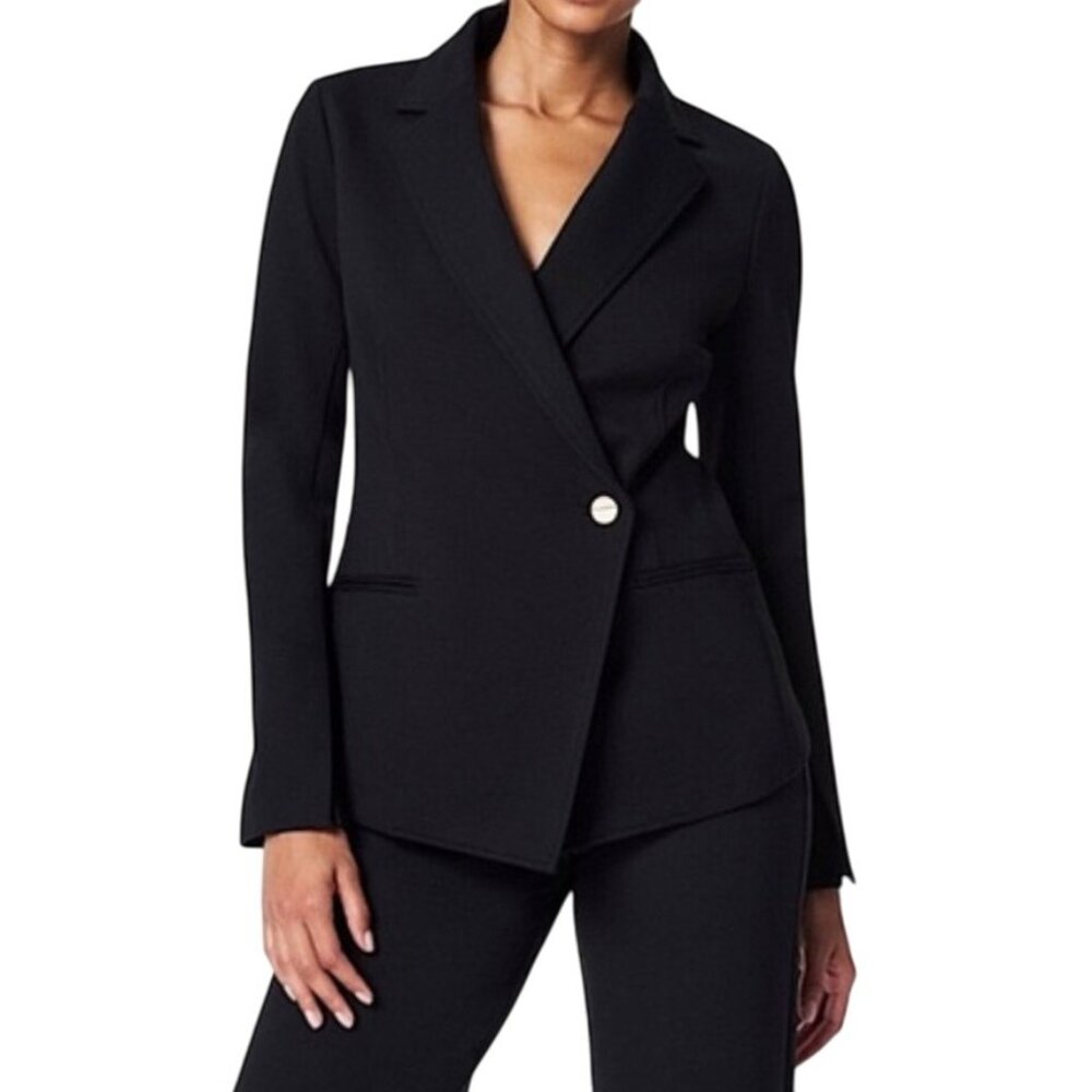 Spanx Assymetric one button blazer‎ stretch black preppy sz M